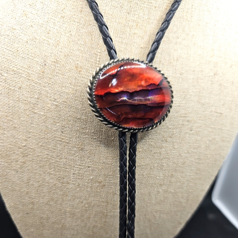 Navajo Abalone Silver Bolo Tie Vintage